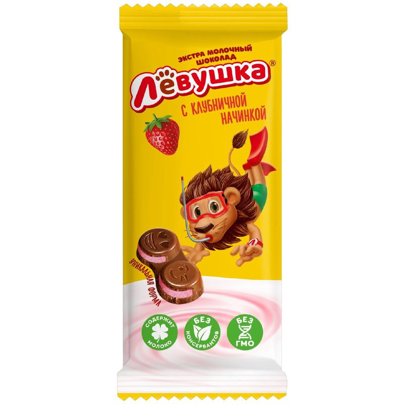 Изображение товара Шоколад Лёвушка с клубничной начинкой 85г от Славянка