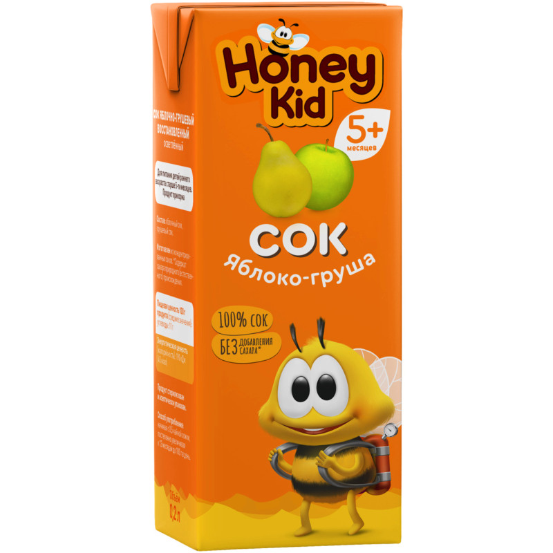Изображение товара Сок яблочно-грушевый восстановленный осветленный Honey Kid, 200мл
