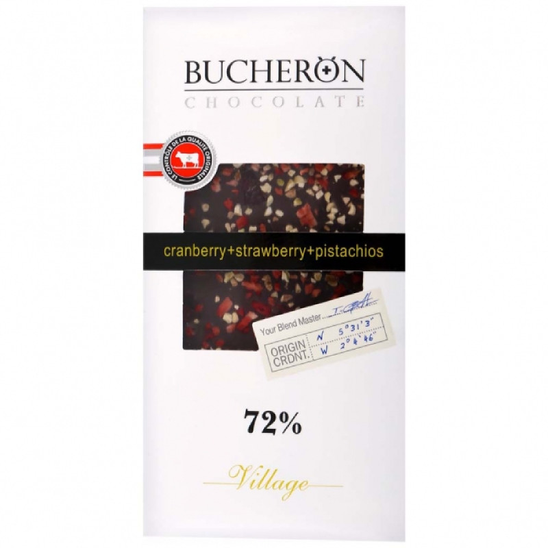 Изображение товара Шоколад горький Bucheron с клюквой-клубникой и фисташками 72%, 100г