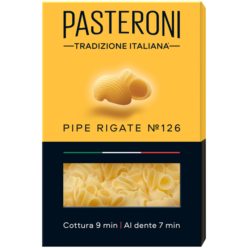 Изображение товара Макароны Pasteroni Pipe rigate №126 группа А высший сорт, 400г