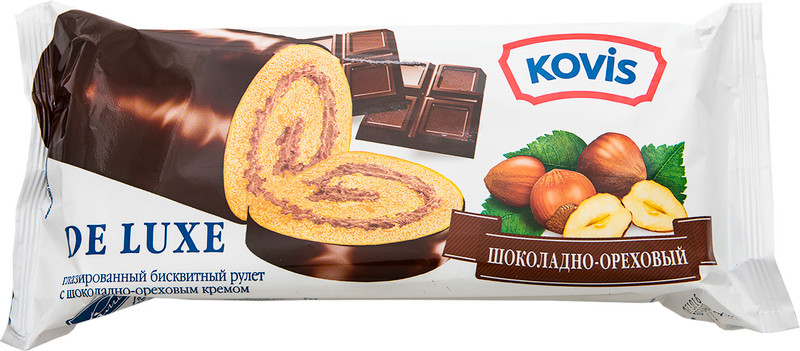 Изображение товара Рулет Kovis De Luxe бисквитный с шоколадно-ореховым кремом, 200г