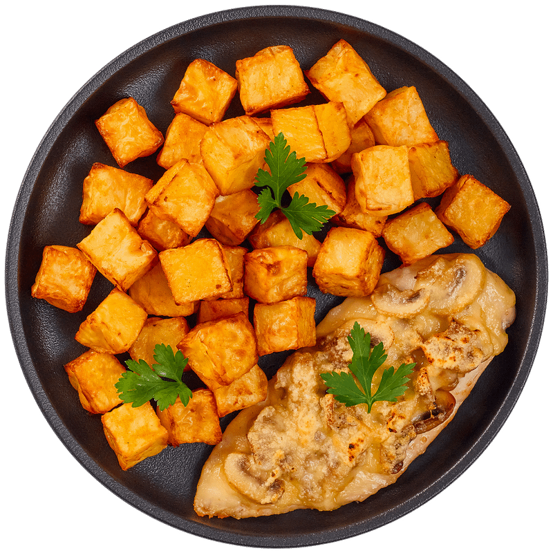 Изображение товара Филе куриное с грибами под сырной корочкой и картофелем, 240г Перекрёсток Select