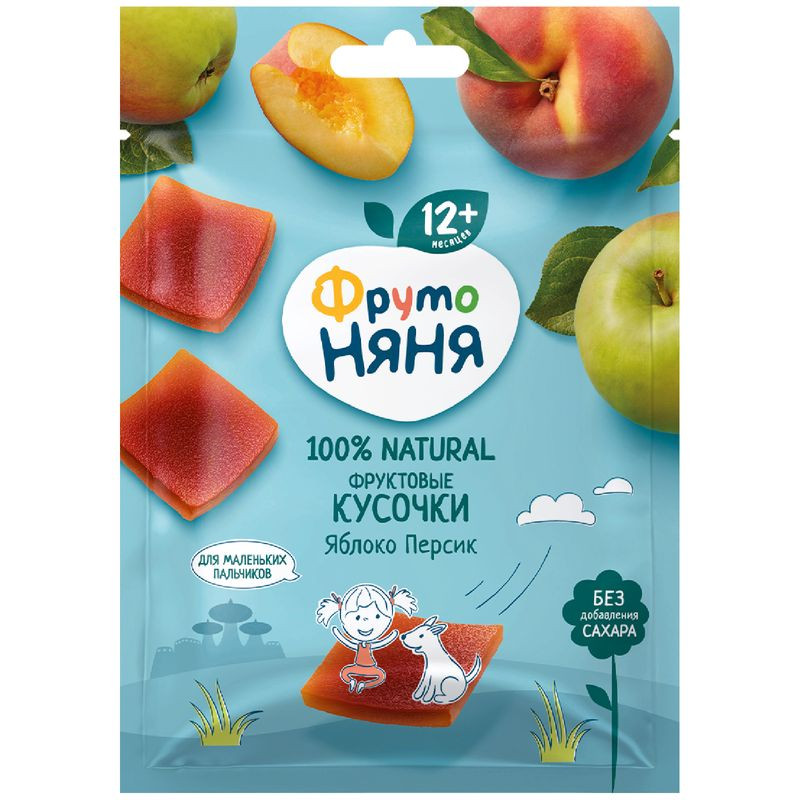 Изображение товара Фруктовые кусочки ФрутоНяня яблоко-персик 53г для детей от года, натуральный перекус