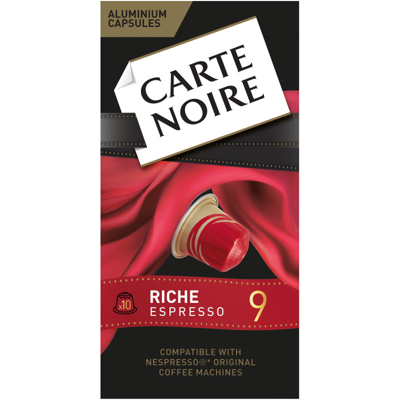 Изображение товара Кофе в капсулах Carte Noir Riche Espresso 9 натуральный жареный молотый, 10x52г