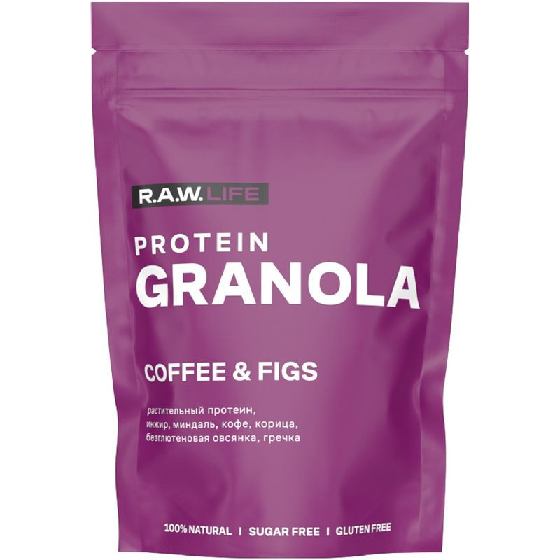 Изображение товара Кранч гранола R.A.W.Life Кофе и инжир с протеином 220г - полезный завтрак и перекус