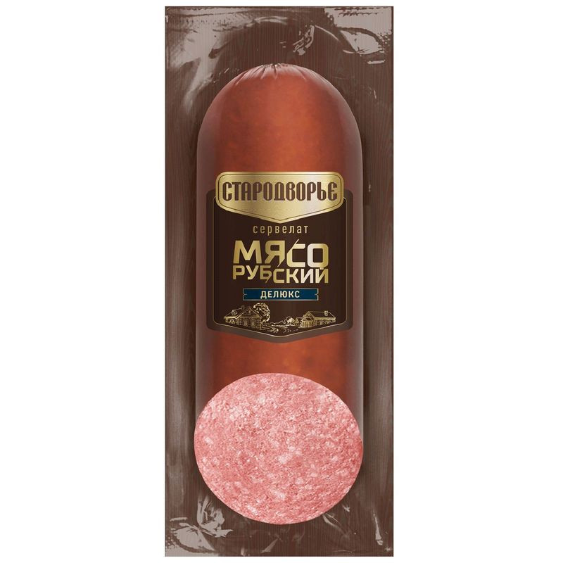Изображение товара Сервелат Стародворье Мясорубский Делюкс 300 г варёно-копчёная колбаса из курицы и свинины