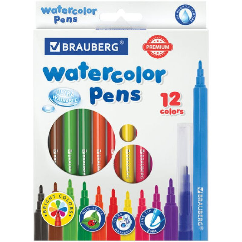 Изображение товара Фломастеры Brauberg 151938 набор 12 ярких цветов для творчества и учебы