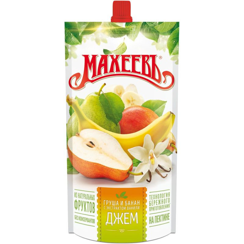 Изображение товара Джем Махеевъ груша и банан с экстрактом ванили 300г натуральный и вкусный