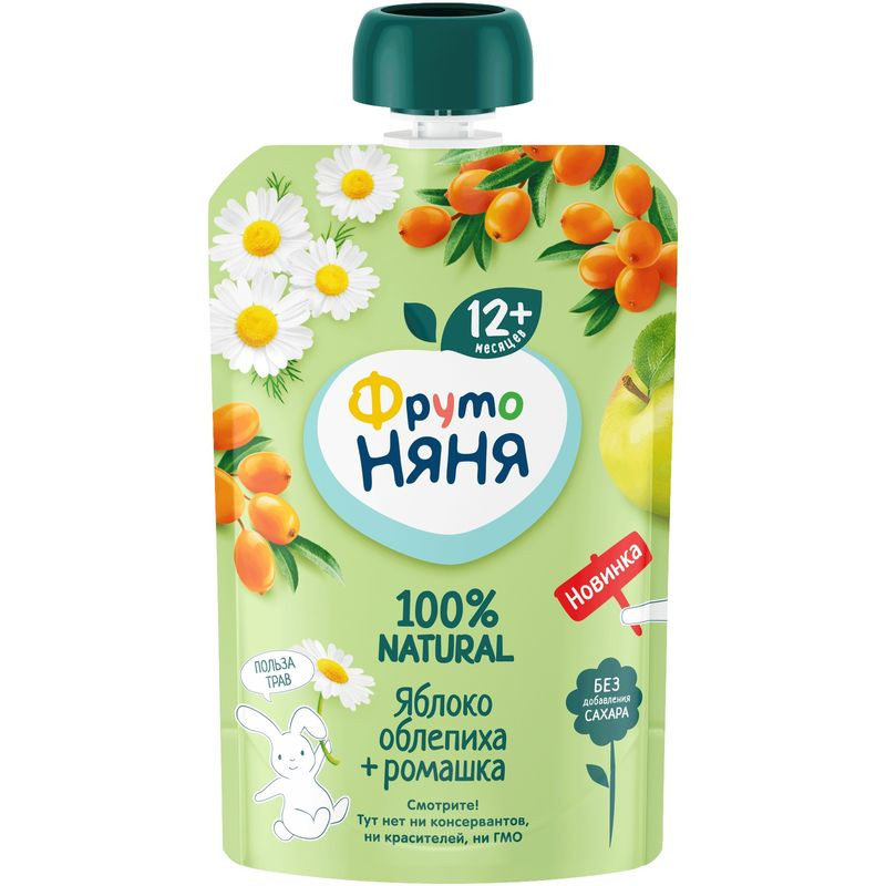 Изображение товара Пюре Фрутоняня из яблок и облепихи с ромашкой 90г натуральное детское питание