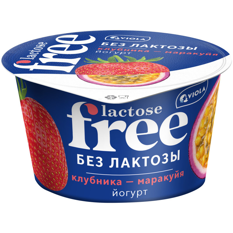 Изображение товара Йогурт Viola free клубника-маракуйя безлактозный с наполнителем 2.7%, 180г