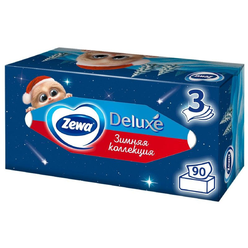 Изображение товара Бумажные косметические салфетки Zewa Deluxe 3 слоя 90 шт мягкие и прочные