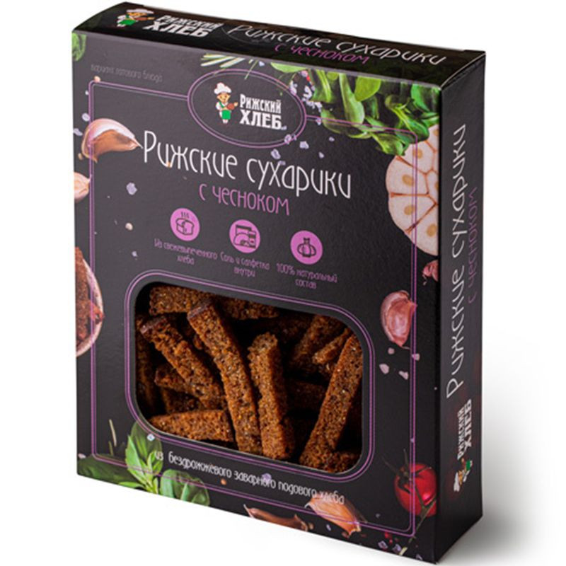 Изображение товара Сухарики Рижский со вкусом чеснока 100г хлебные хрустящие закуски Россия
