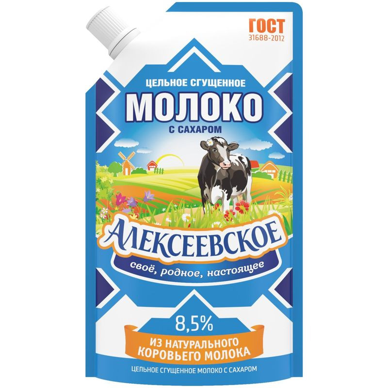 Изображение товара Сгущенное молоко Алексеевское цельное с сахаром 8.5%, 270г