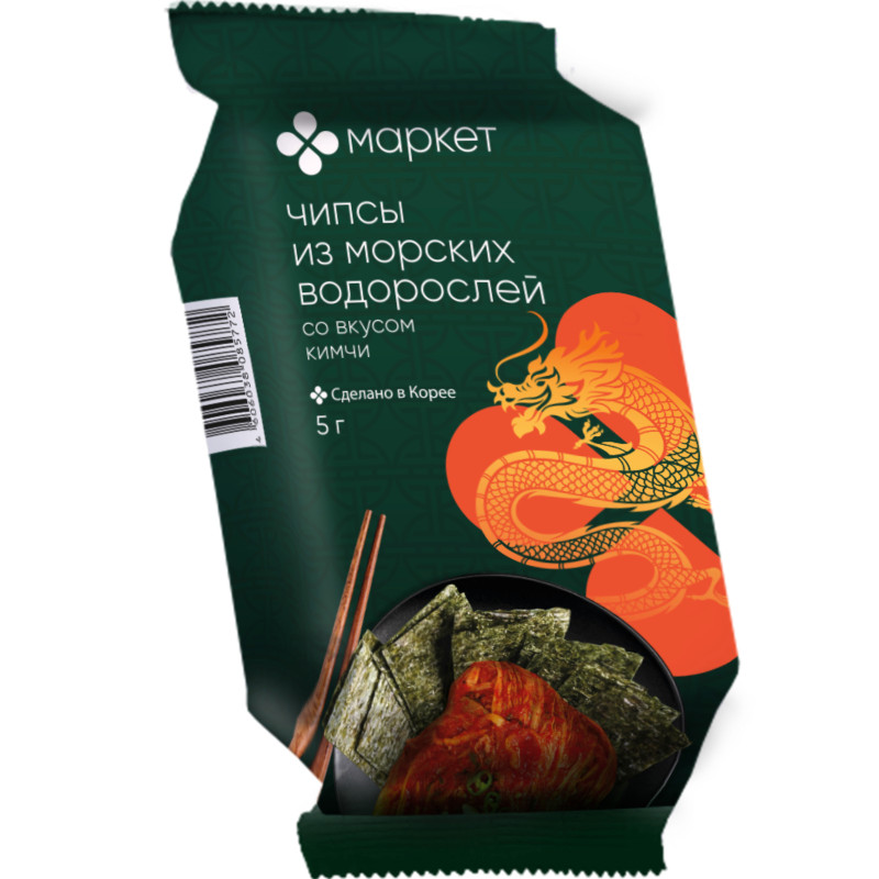 Изображение товара Чипсы из обжаренных морских водорослей нори со вкусом кимчи Маркет, 5г