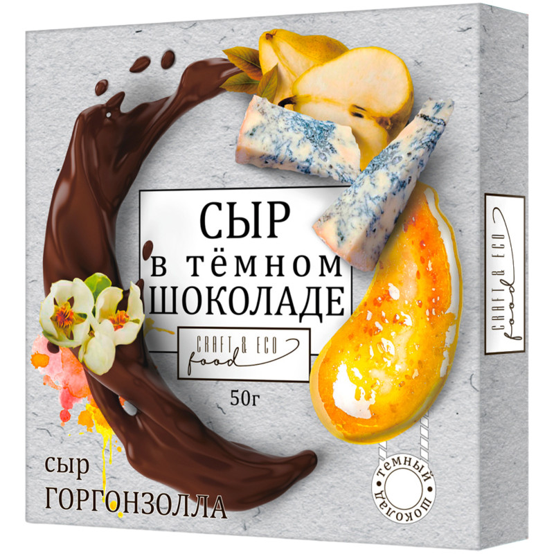 Изображение товара Сыр Craft&Eco горгонзола в темном шоколаде с конфи из груши и грецким орехом, 50г