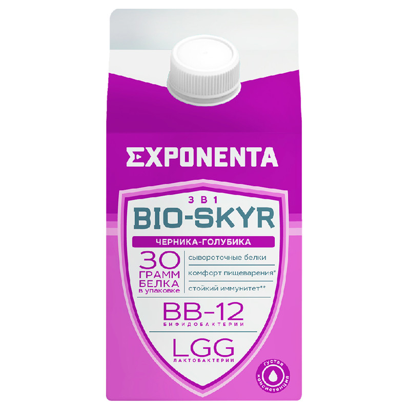 Изображение товара Напиток кисломолочный Exponenta Bio-Skyr 3в1 черника-голубика обезжиренный, 500мл