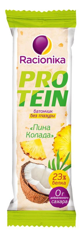 Изображение товара Высокобелковый батончик Racionika Protein Пина колада 45 г натуральный перекус