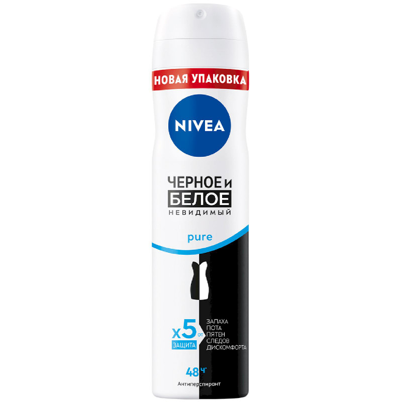 Изображение товара Дезодорант-антиперспирант спрей Nivea Черное и Белое Невидимый Pure, 150мл