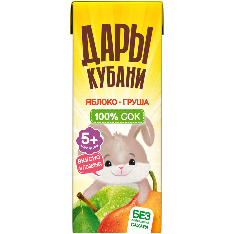 Изображение товара Сок Дары Кубани яблочно-грушевый восстановленный осветлённый, 200мл