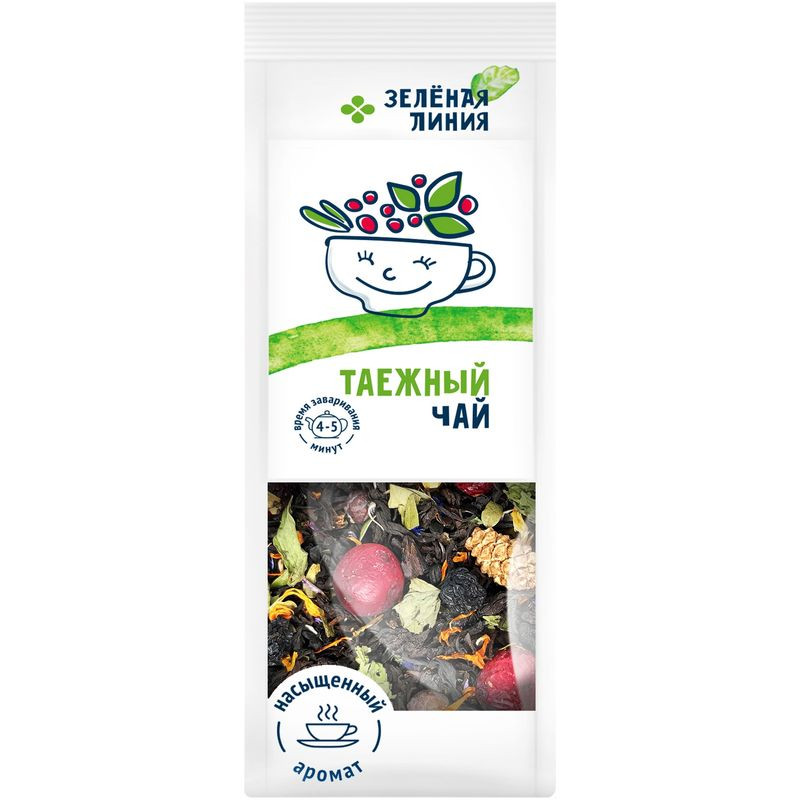 Изображение товара Чёрный ароматизированный чай Таежный от Зелёная Линия 80г натуральный вкус