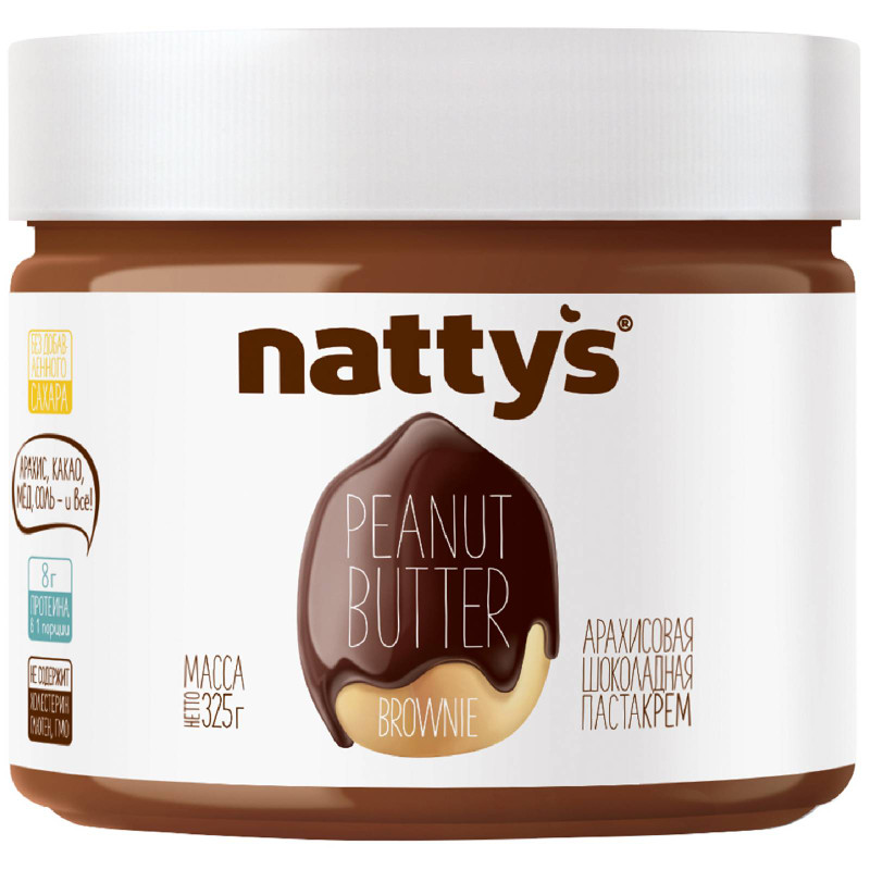 Изображение товара Паста арахисовая Nattys Brownie с шоколадом-какао-мёдом, 325г