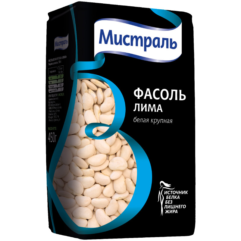 Изображение товара Фасоль Мистраль Лима белая 450г полезный источник белка