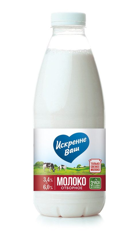 Изображение товара Молоко Искренне Ваш отборное питьевое пастеризованное 3.4-6%, 930мл
