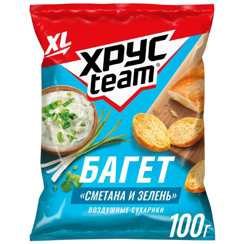 Изображение товара Сухарики Хрусteam Багет со вкусом сметаны и зелени 100 г