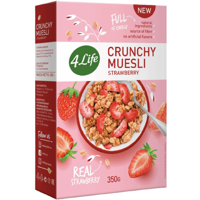 Изображение товара Мюсли 4LIFE Strawberry хрустящие с клубникой 350г Чехия