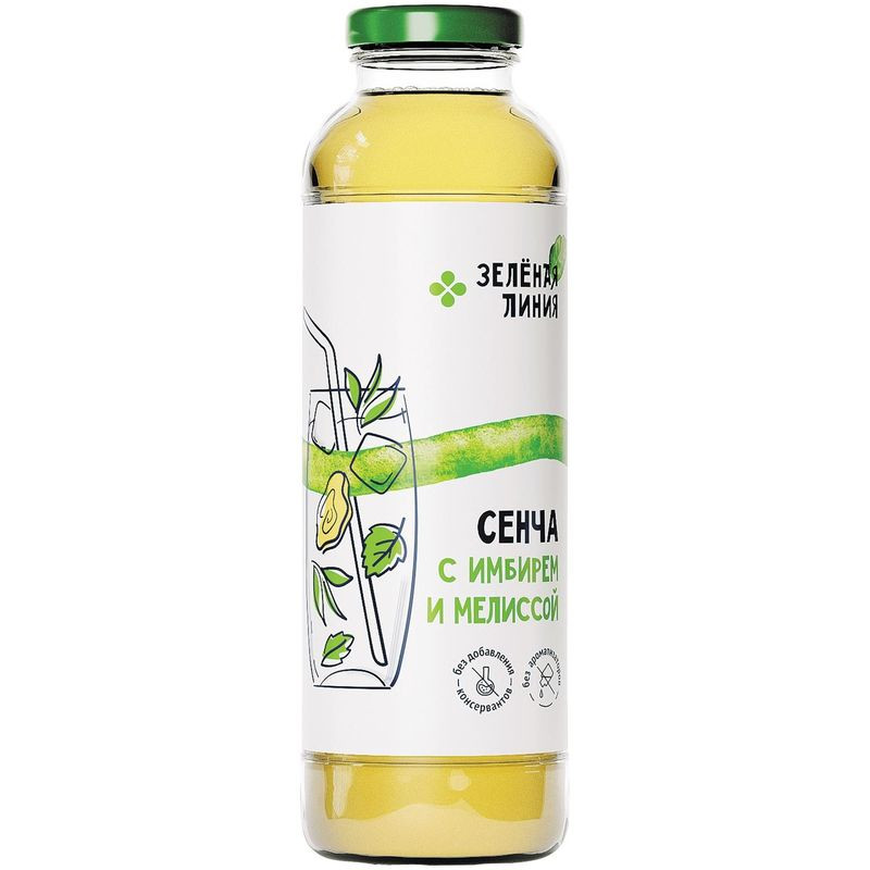 Изображение товара Холодный чай Сенча с имбирём и мелиссой Зелёная Линия 400 мл натуральный освежающий напиток