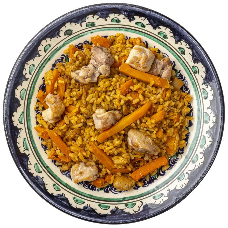 Изображение товара Плов с курицей Перекрёсток Select 300г - готовое блюдо с ингредиентами и специями