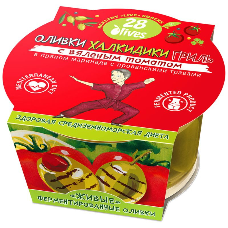 Изображение товара Оливки Халкидики Гриль с вяленым томатом в маринаде 150г