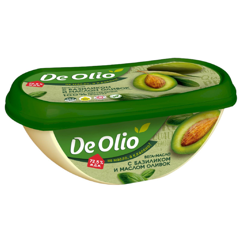 Изображение товара Крем De Olio на растительных маслах со вкусом базилика и оливковым маслом Extra Virgin 72.5%, 220г