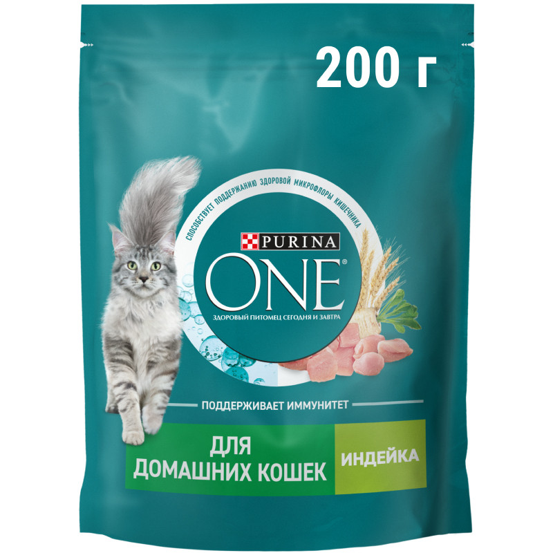 Изображение товара Сухой корм Purina One для домашних кошек с индейкой, 200г