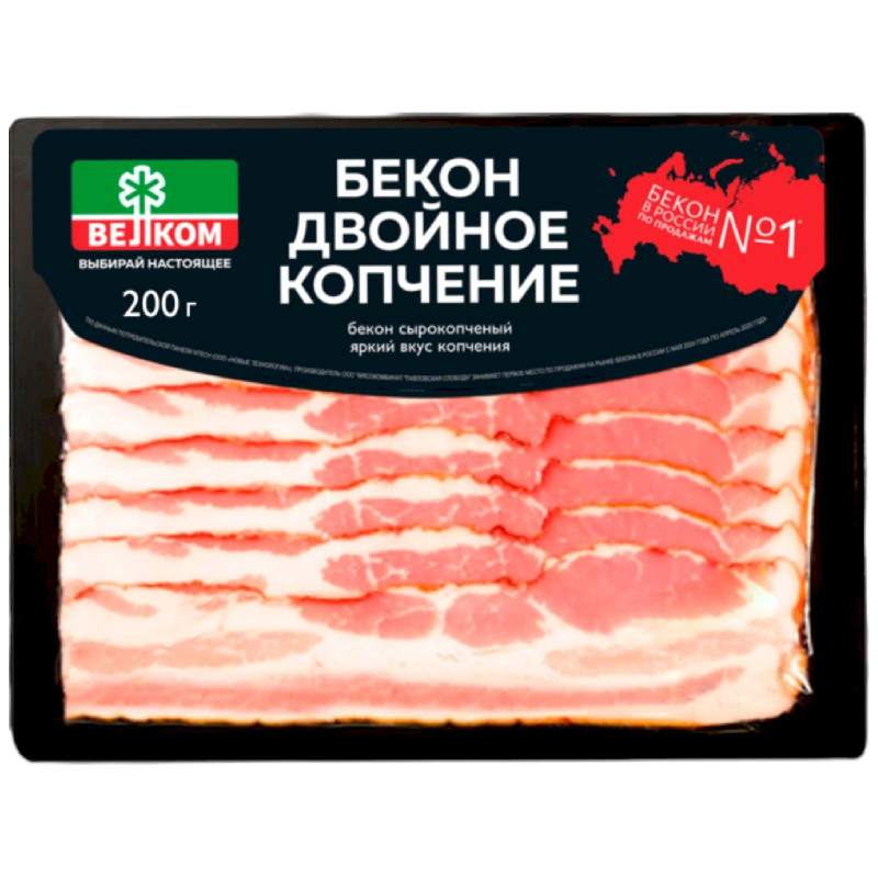 Изображение товара Бекон Велком Двойное копчение сырокопчёный нарезка, 200г