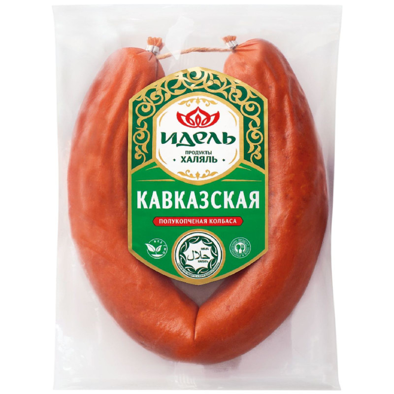 Изображение товара Кавказская халяльная полукопчёная колбаса из мяса курицы Идель, 400г