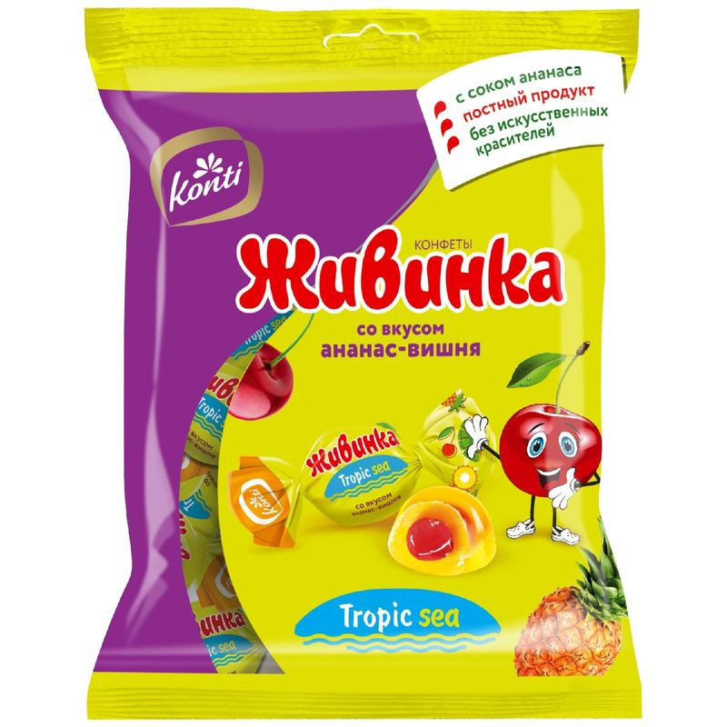 Изображение товара Конфеты Konti Живинка Tropic Sea со вкусом ананас-вишня 250г, жевательные фруктовые сладости