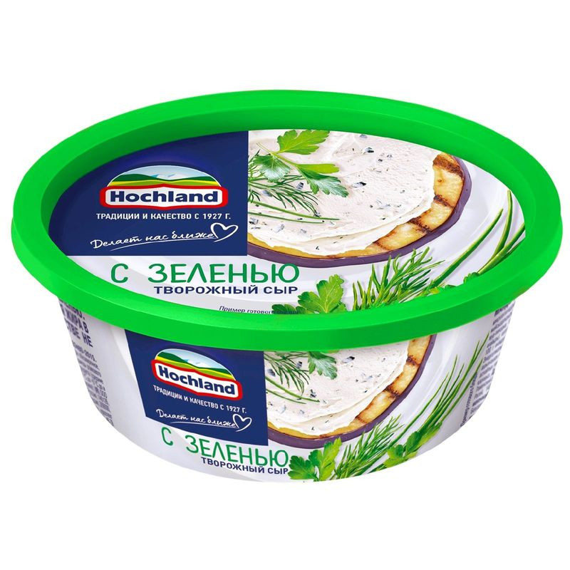 Изображение товара Сыр творожный Hochland с зеленью 60% 140г - натуральный и вкусный продукт