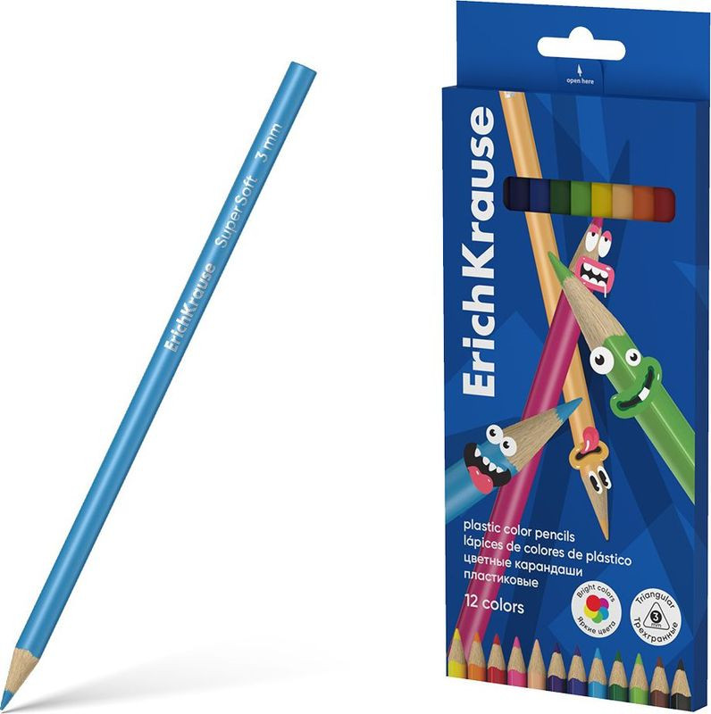 Изображение товара Цветные пластиковые трехгранные карандаши Erichkrause 3 мм, 12 штук