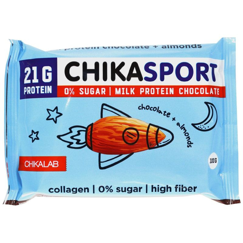 Изображение товара Шоколад Chikalab молочный с миндалём 100г натуральный ореховый десерт