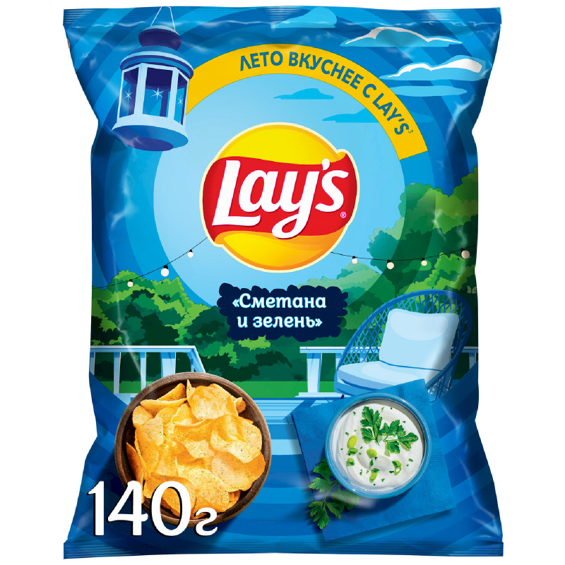 Изображение товара Чипсы картофельные Lay's со вкусом сметаны и зелени, 140г