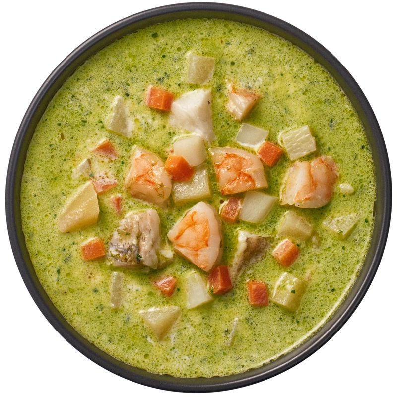 Изображение товара Суп сливочный с треской и креветками Перекрёсток Select 300г