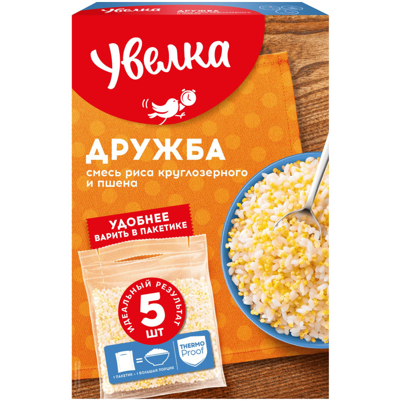 Изображение товара Смесь Увелка Дружба риса круглозёрного и пшена, 5х80г