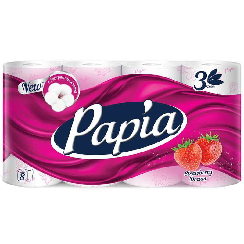 Изображение товара Туалетная бумага Papia Клубничная мечта 3 слоя 8 шт мягкая ароматная
