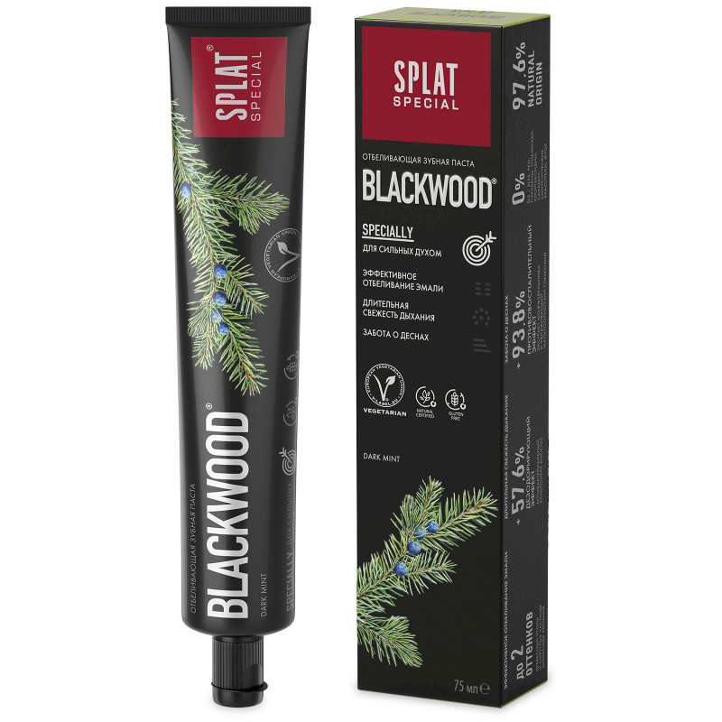 Изображение товара Зубная паста Splat Special Blackwood Черное дерево для отбеливания зубов без фтора, 75мл