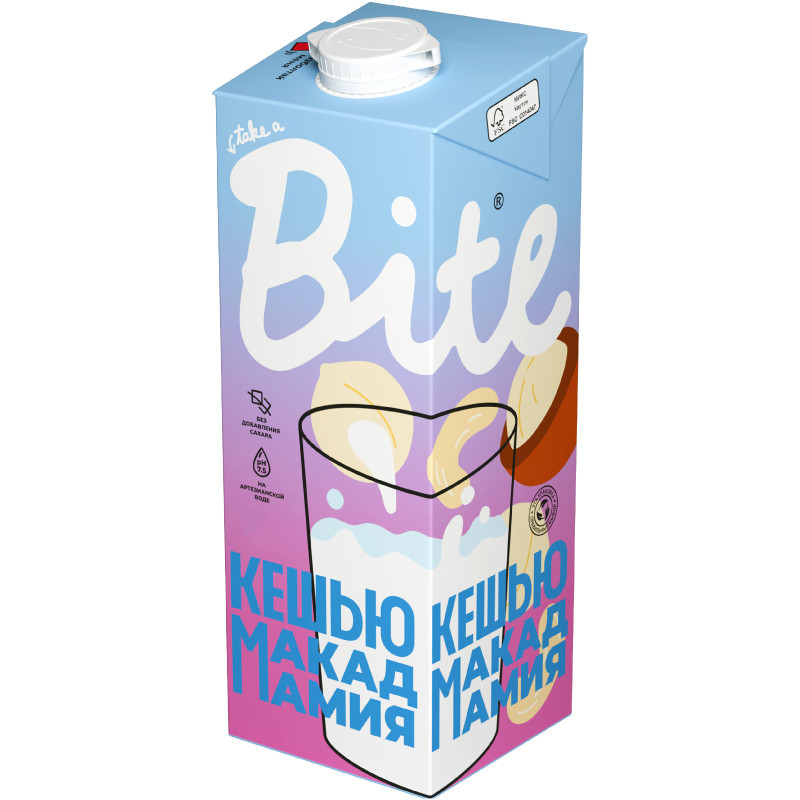 Изображение товара Напиток Take a bite Кешью-Макадамия растительный ультрапастеризованный, 1л