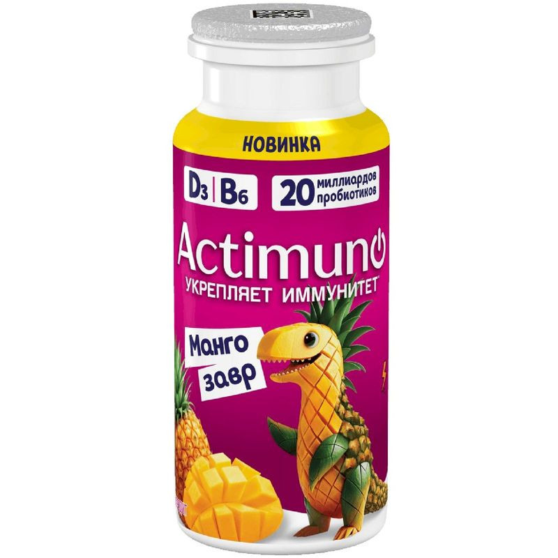 Изображение товара Продукт кисломолочный Actimuno Мангозавр с манго и ананасом, 95г