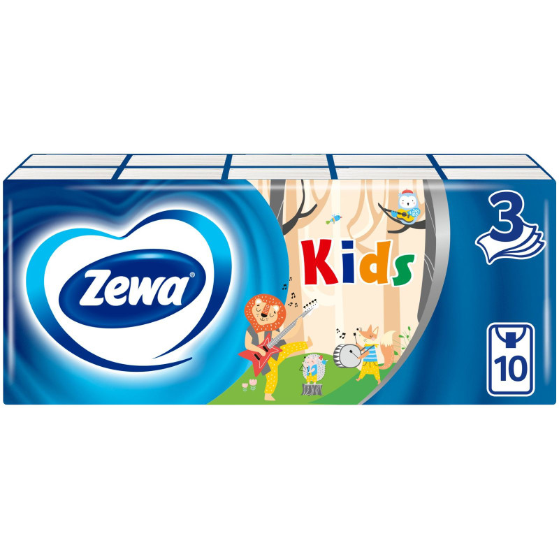 Изображение товара Платки носовые бумажные Zewa Kids 3 слоя, 10x10шт