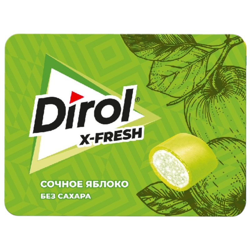 Изображение товара Жевательная резинка Dirol X-Fresh сочное яблоко без сахара, 16г