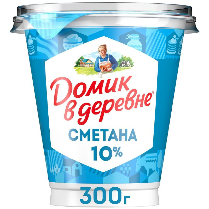 Изображение товара Сметана Домик в деревне 10% 300 г натуральный молочный продукт